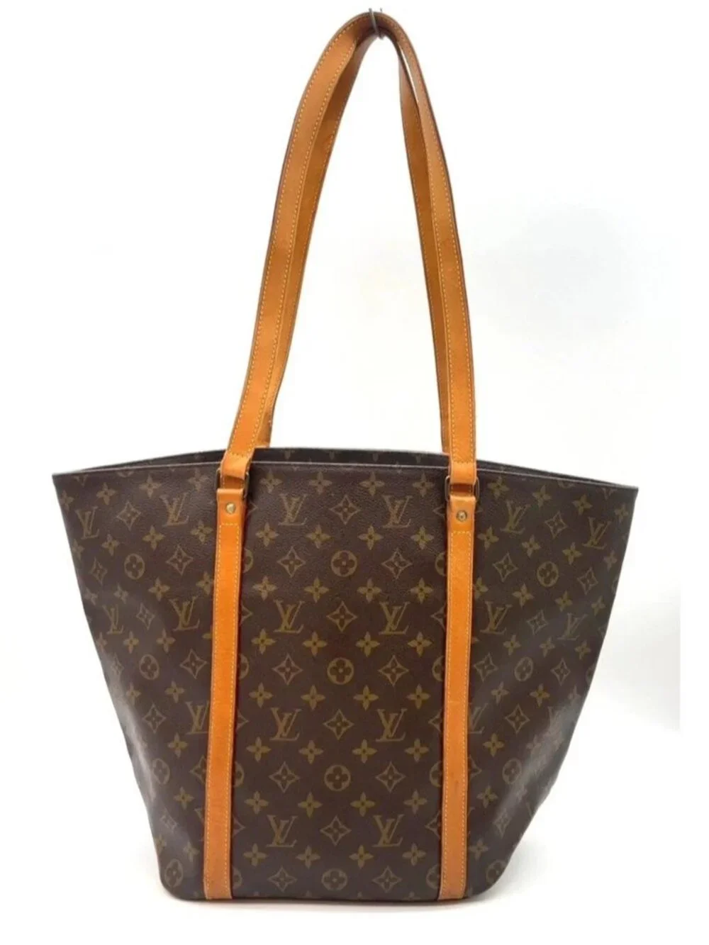 Authentic Louis Vuitton Sac Shopping Monogram Tote Bag Vintage Brown Leather